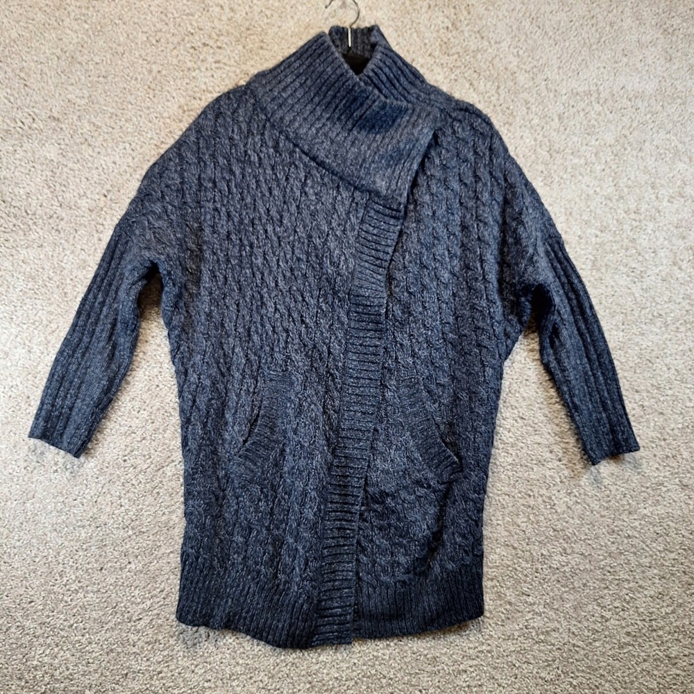 RD Style Cardigan Sweater Womens S Blue Cable Knit Open Front Cowl Neck Cozy